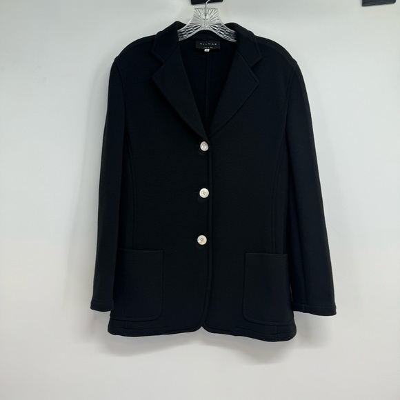 GILMAR Blazer Jacket Women’s 42 EUC Black Button Front Italy Long Sleeves - Picture 2 of 9